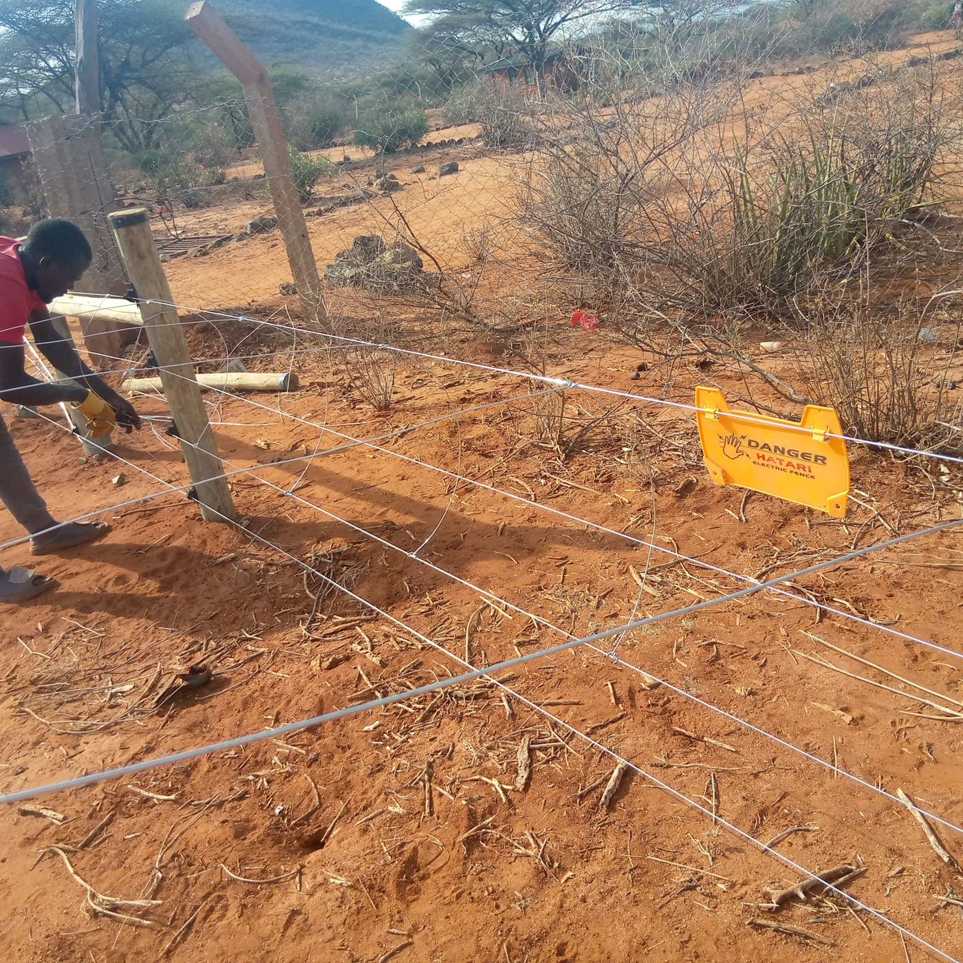 Close-up of the completed electric fence at Nyongoni Block